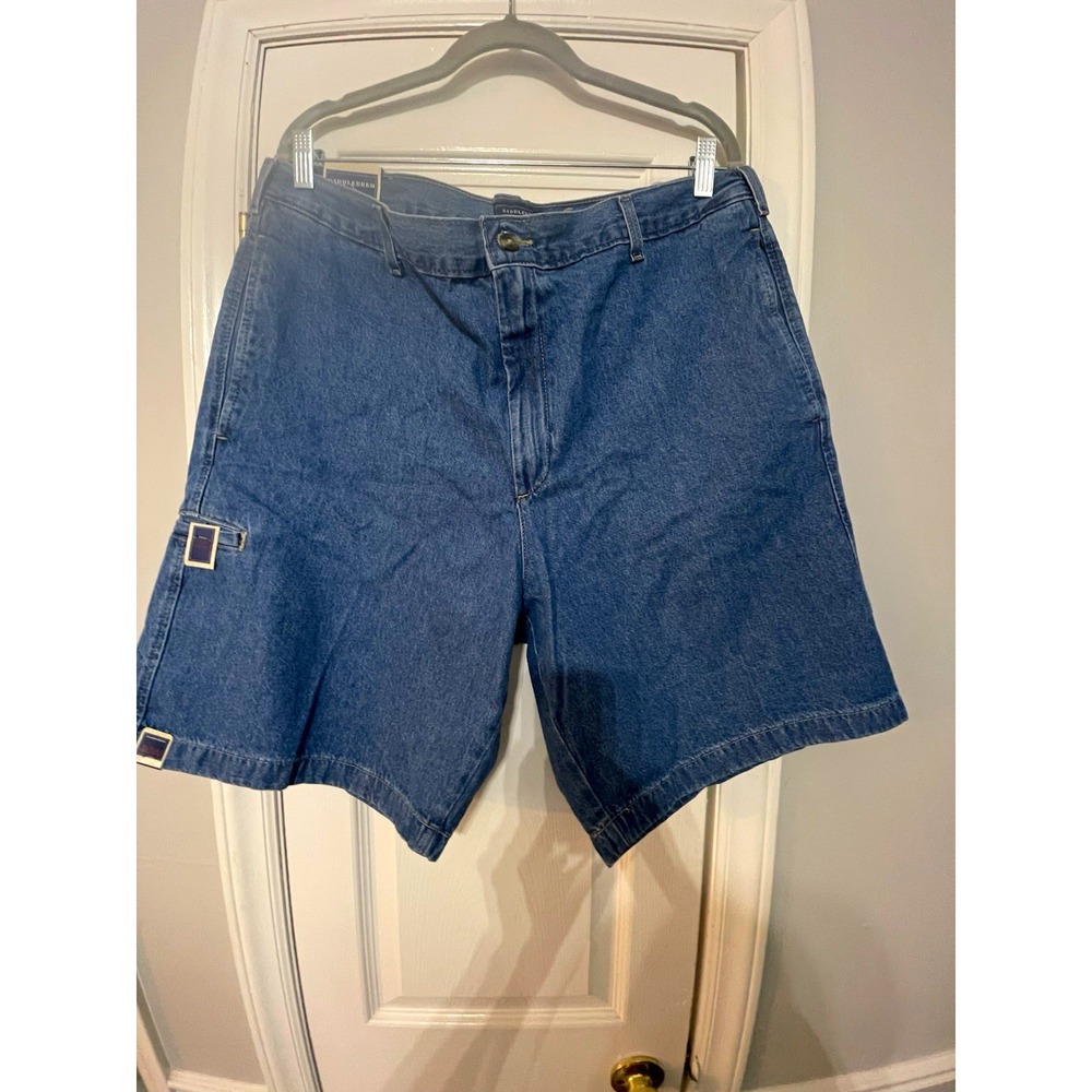 Saddlebred Mens Blue Denim Shorts Medium Wash Flat Front Zip Pockets 40W NEW